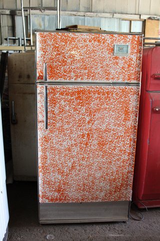 red and white refrigerator