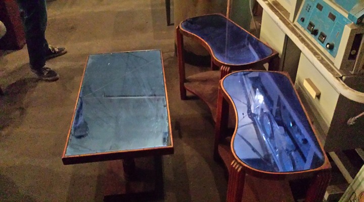 side tables with blue glass top